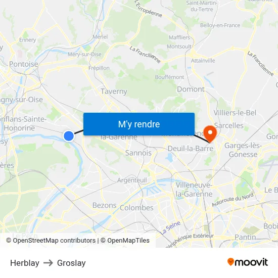 Herblay to Groslay map