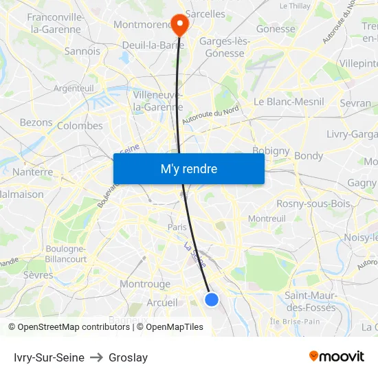 Ivry-Sur-Seine to Groslay map