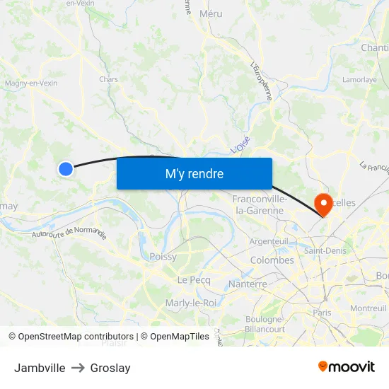 Jambville to Groslay map