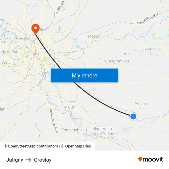 Jutigny to Groslay map