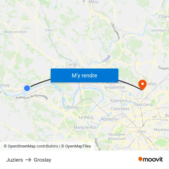 Juziers to Groslay map