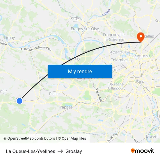 La Queue-Les-Yvelines to Groslay map