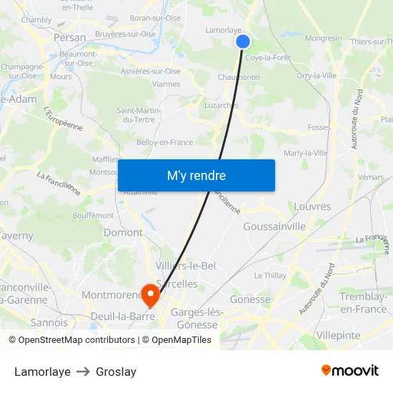 Lamorlaye to Groslay map