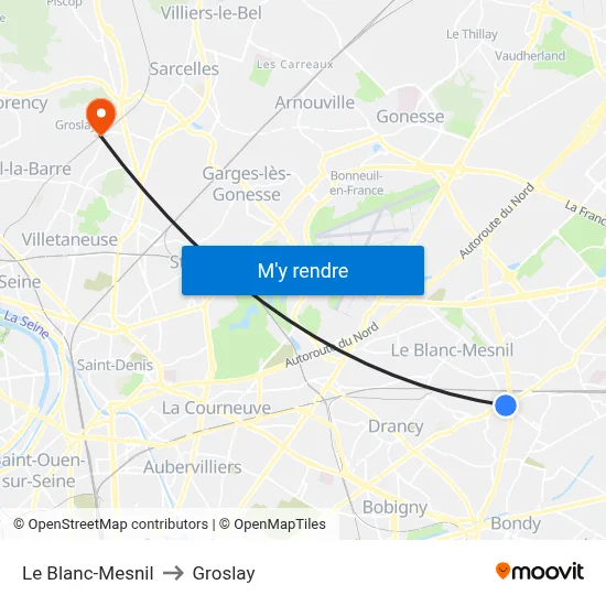 Le Blanc-Mesnil to Groslay map