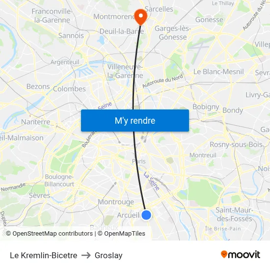 Le Kremlin-Bicetre to Groslay map