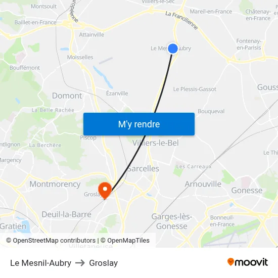 Le Mesnil-Aubry to Groslay map