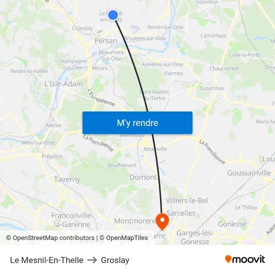 Le Mesnil-En-Thelle to Groslay map