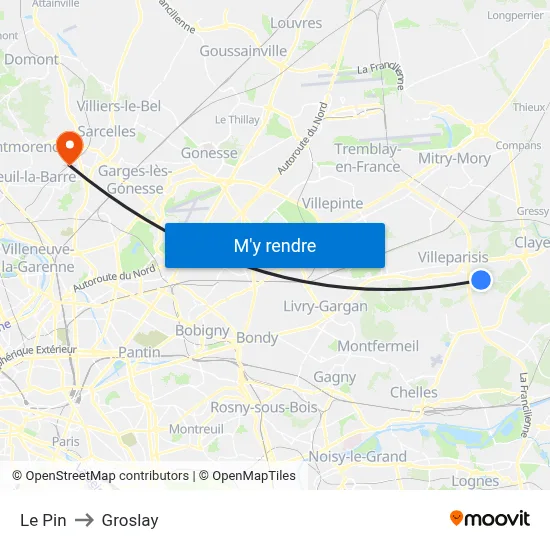 Le Pin to Groslay map