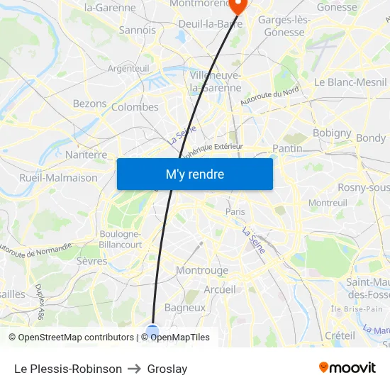 Le Plessis-Robinson to Groslay map