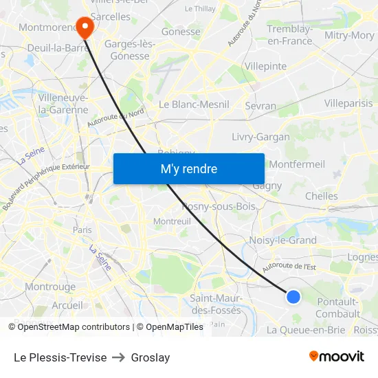 Le Plessis-Trevise to Groslay map