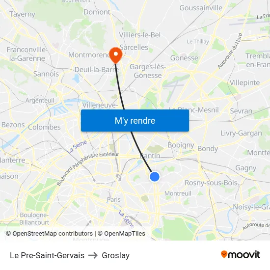 Le Pre-Saint-Gervais to Groslay map