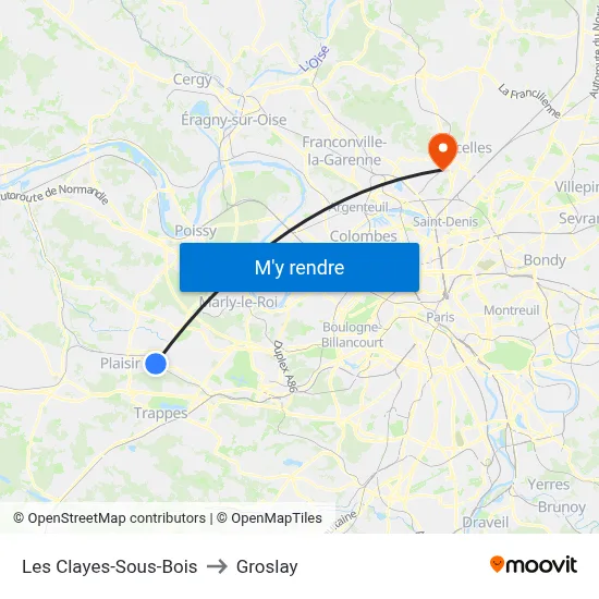 Les Clayes-Sous-Bois to Groslay map