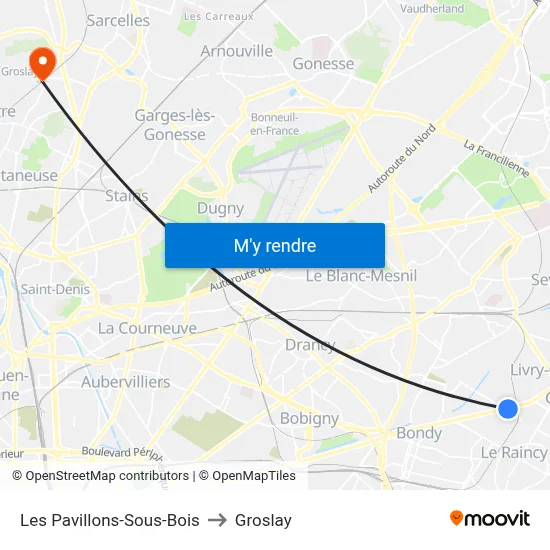 Les Pavillons-Sous-Bois to Groslay map