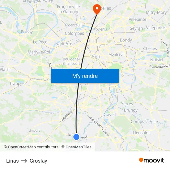 Linas to Groslay map