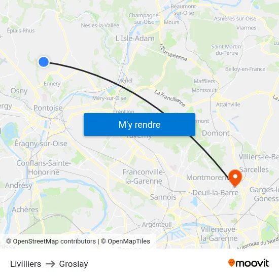 Livilliers to Groslay map