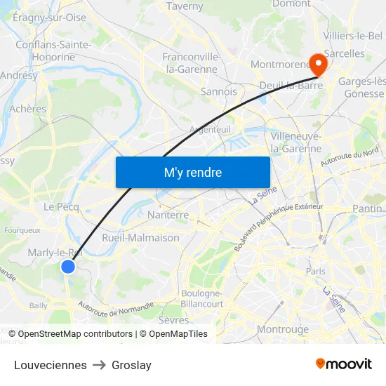 Louveciennes to Groslay map