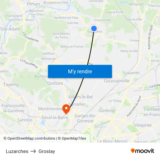 Luzarches to Groslay map