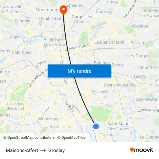 Maisons-Alfort to Groslay map