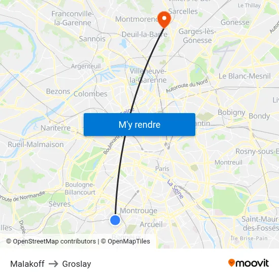 Malakoff to Groslay map