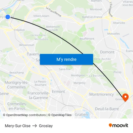 Mery-Sur-Oise to Groslay map