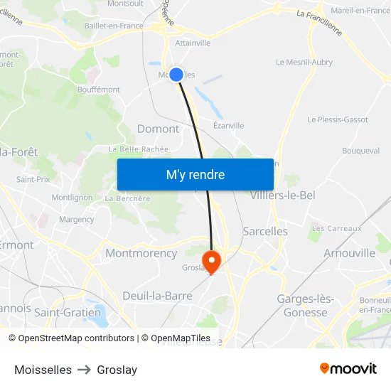 Moisselles to Groslay map