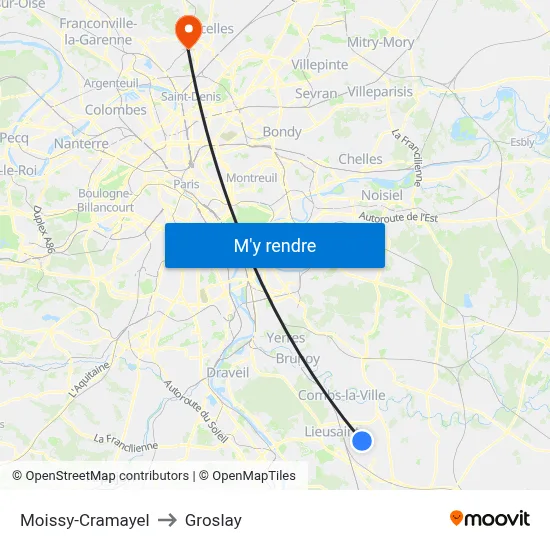 Moissy-Cramayel to Groslay map