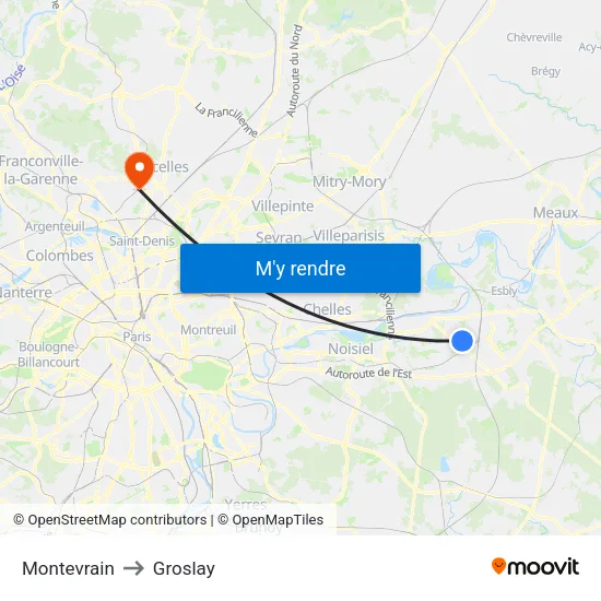 Montevrain to Groslay map