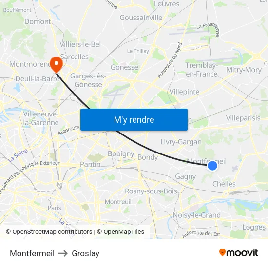 Montfermeil to Groslay map