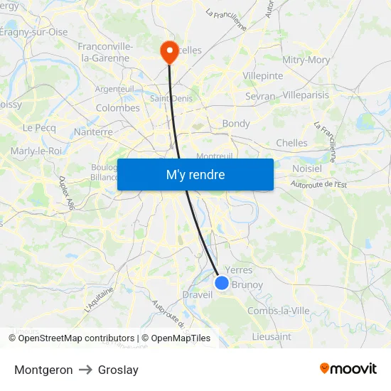 Montgeron to Groslay map