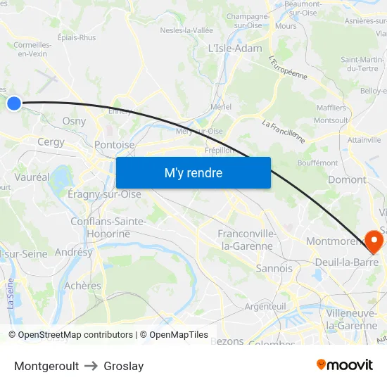 Montgeroult to Groslay map
