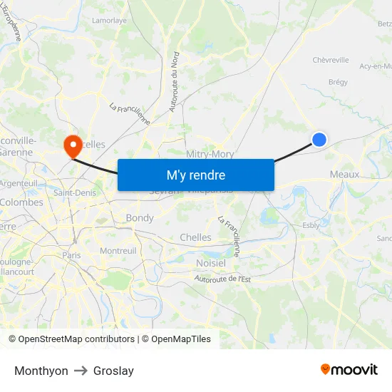 Monthyon to Groslay map