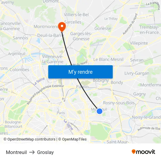Montreuil to Groslay map
