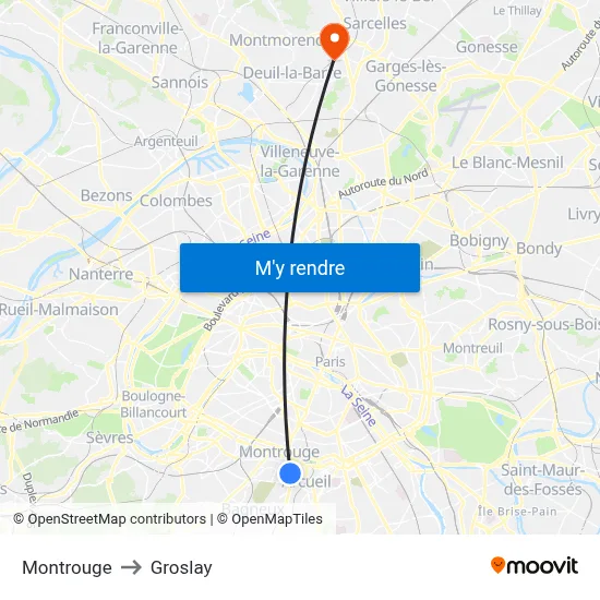 Montrouge to Groslay map