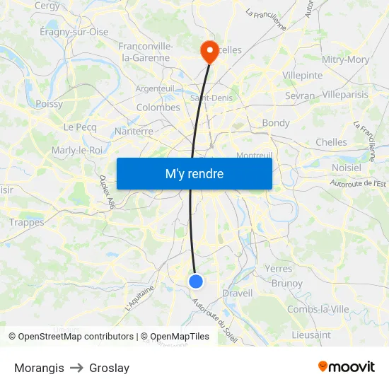 Morangis to Groslay map