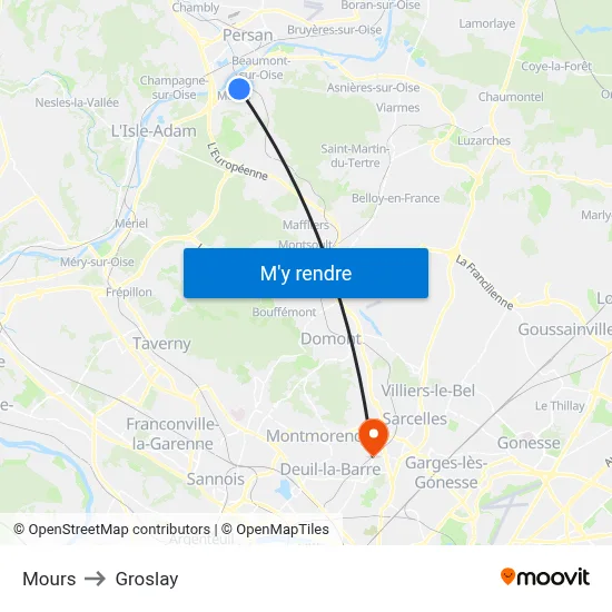 Mours to Groslay map