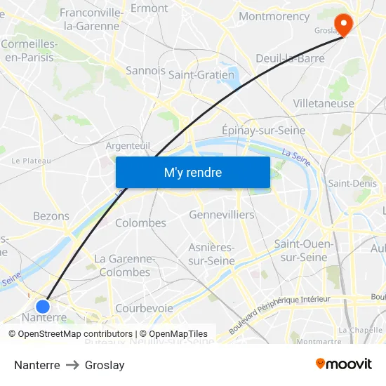 Nanterre to Groslay map