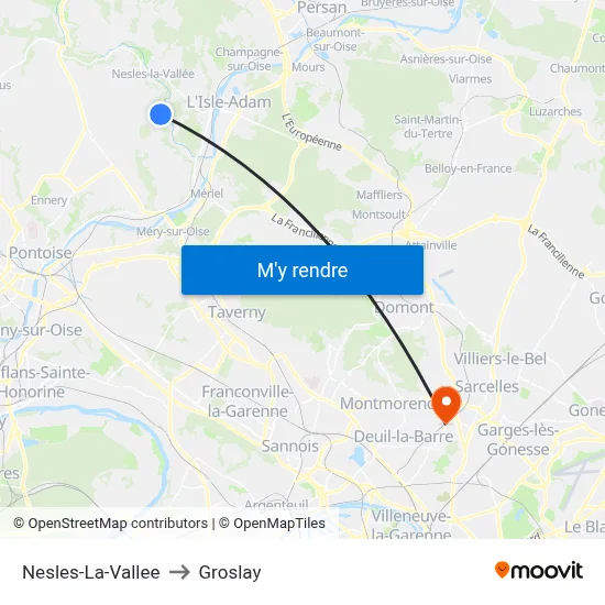 Nesles-La-Vallee to Groslay map