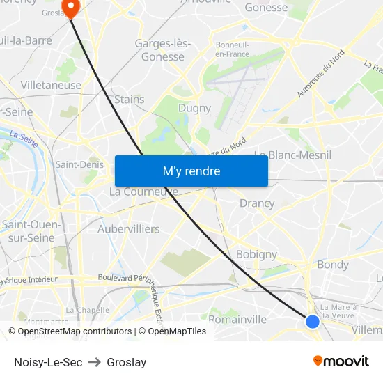 Noisy-Le-Sec to Groslay map