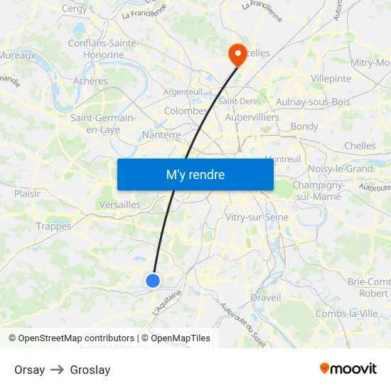 Orsay to Groslay map
