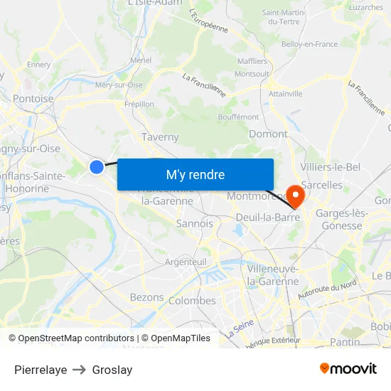 Pierrelaye to Groslay map