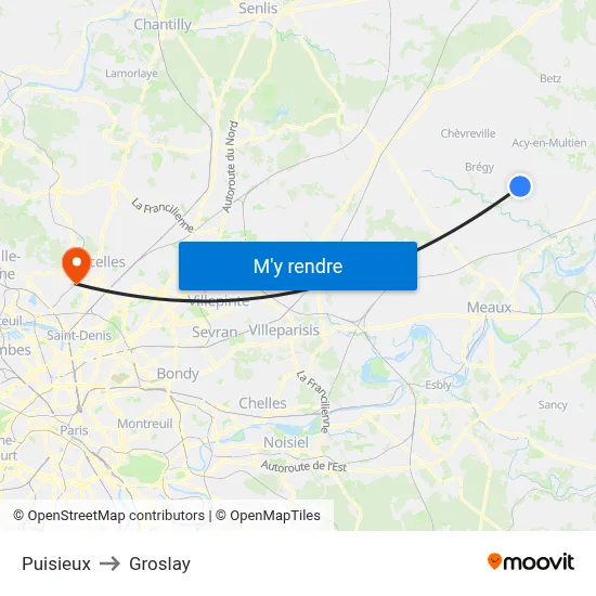 Puisieux to Groslay map