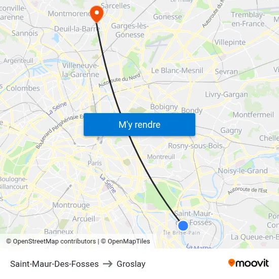 Saint-Maur-Des-Fosses to Groslay map