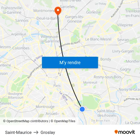 Saint-Maurice to Groslay map