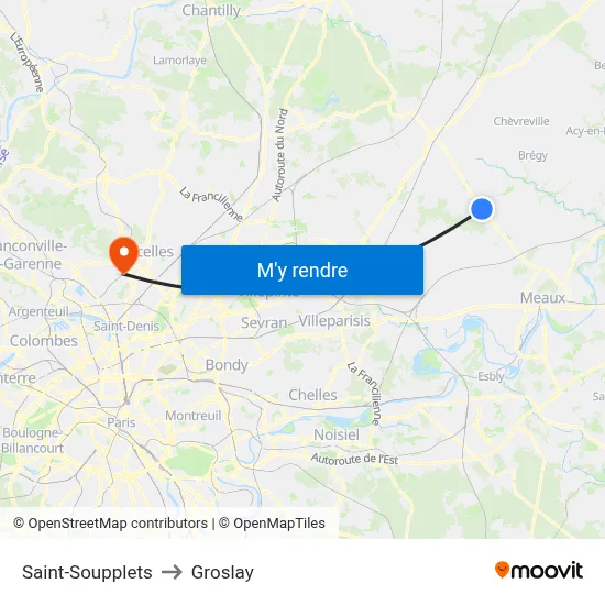 Saint-Soupplets to Groslay map