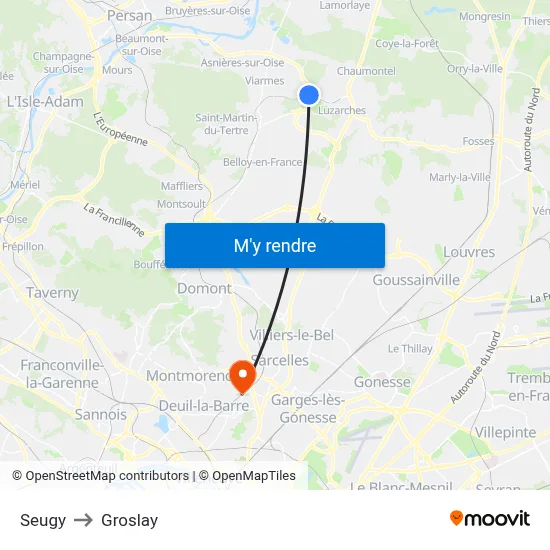 Seugy to Groslay map