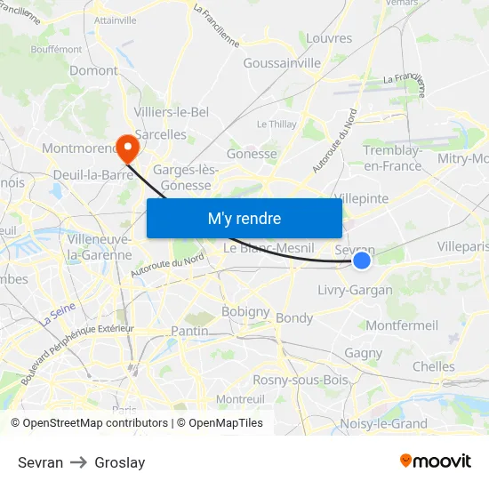 Sevran to Groslay map