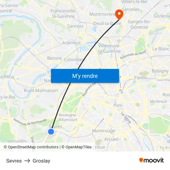 Sevres to Groslay map