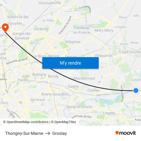 Thorigny-Sur-Marne to Groslay map