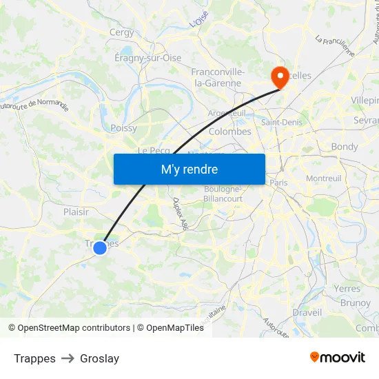 Trappes to Groslay map