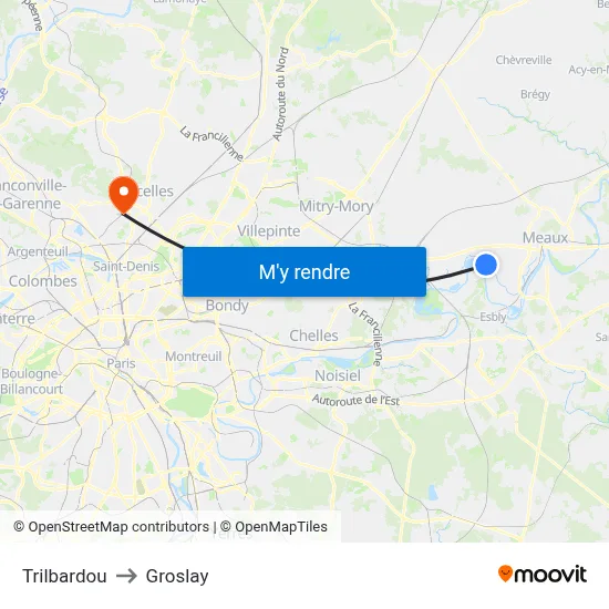 Trilbardou to Groslay map